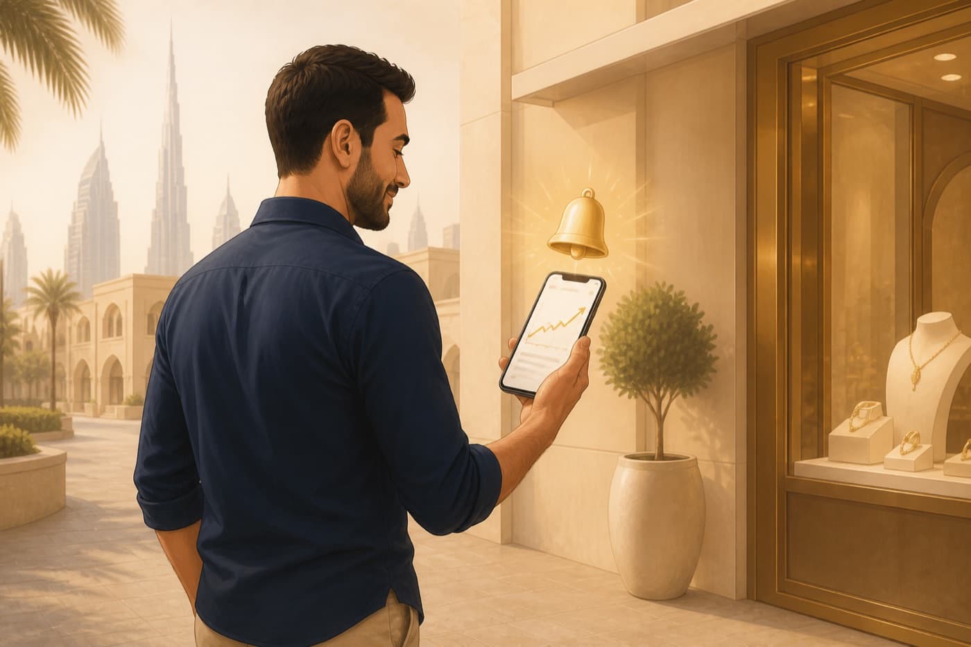Man receiving a gold price alert on his phone